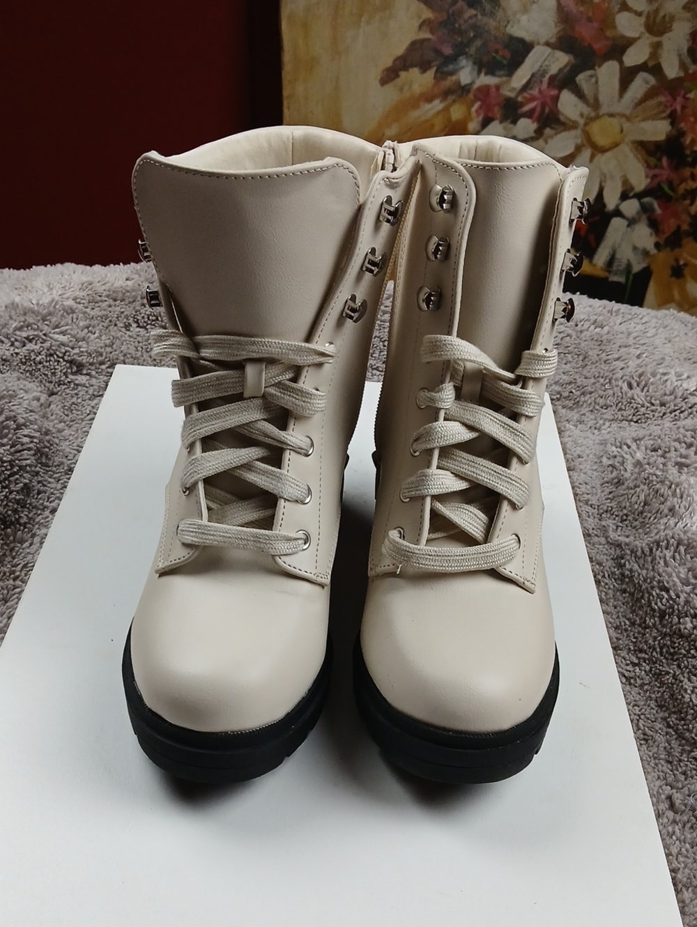 No Boundaries Cream Lace-Up Platform Ankle Boots